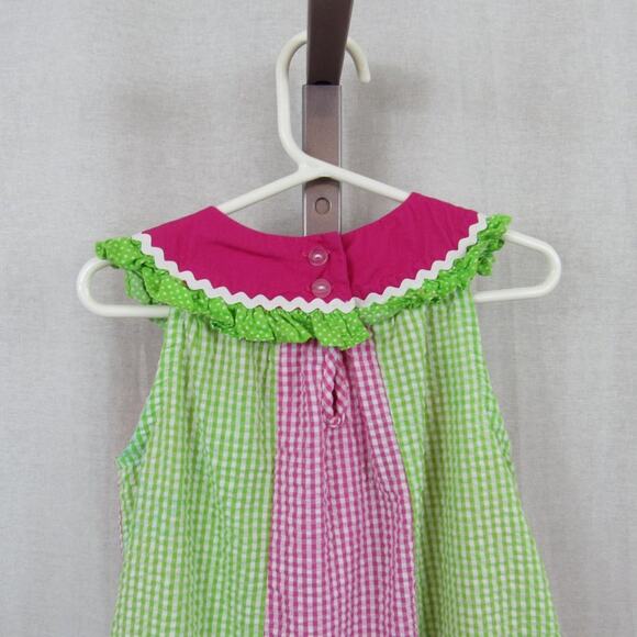 Emily Rose Girls Size 6 Watermelon Pink and Green Gingham Print Dress Ruffles - Picture 4 of 5